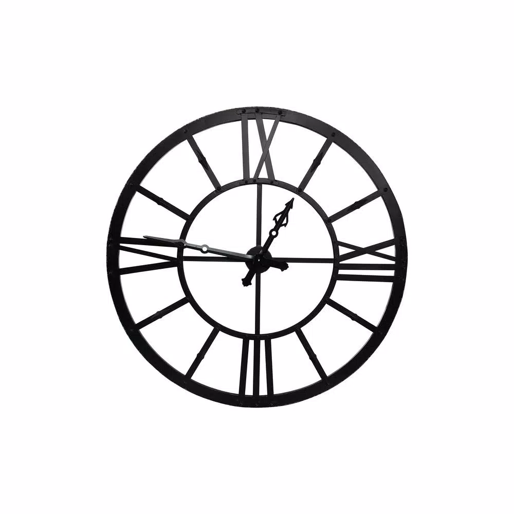 3R Studios Black Metal Framed Oversized Wall Clock with Roman Numerals