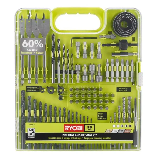 RYOBI 90-Piece Drill and Drive Bit Set with Carrying Case