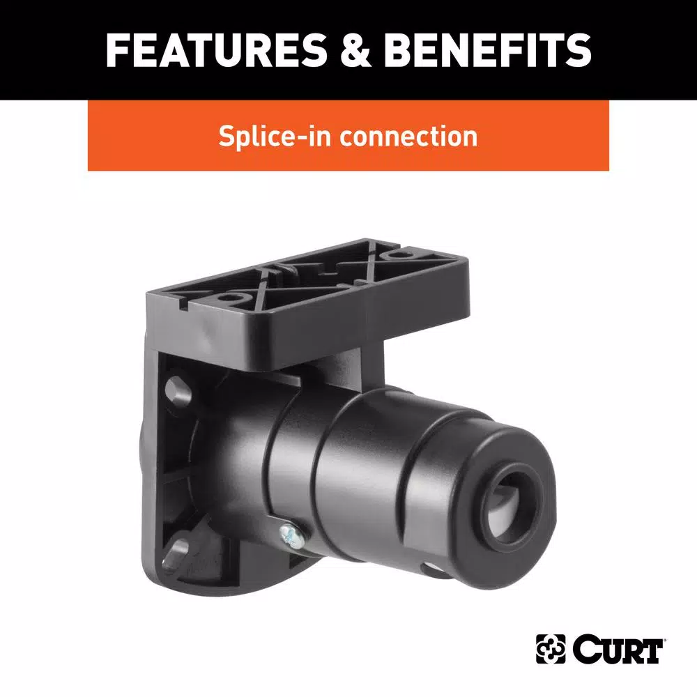 CURT 7-Way Round RV Blade Connector Socket with Integrated Bracket, Vehicle Side