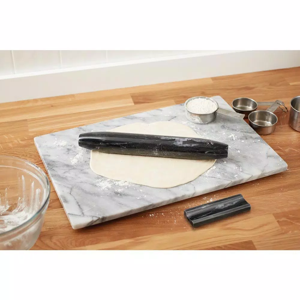 Fox Run 12 in. Black Marble Tapered French Rolling Pin with Base