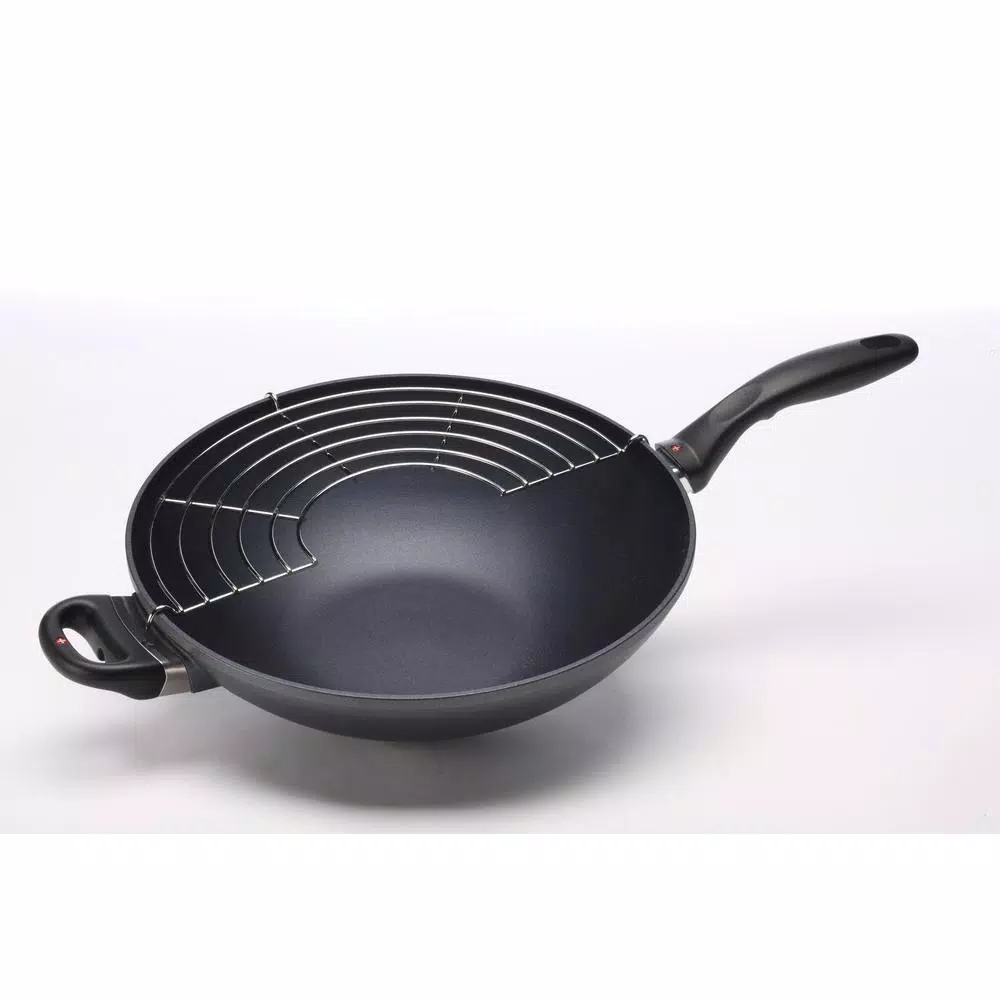 Swiss Diamond 4.9 Qt. Nonstick Wok with Lid and 11.8 in. Tempura Rack