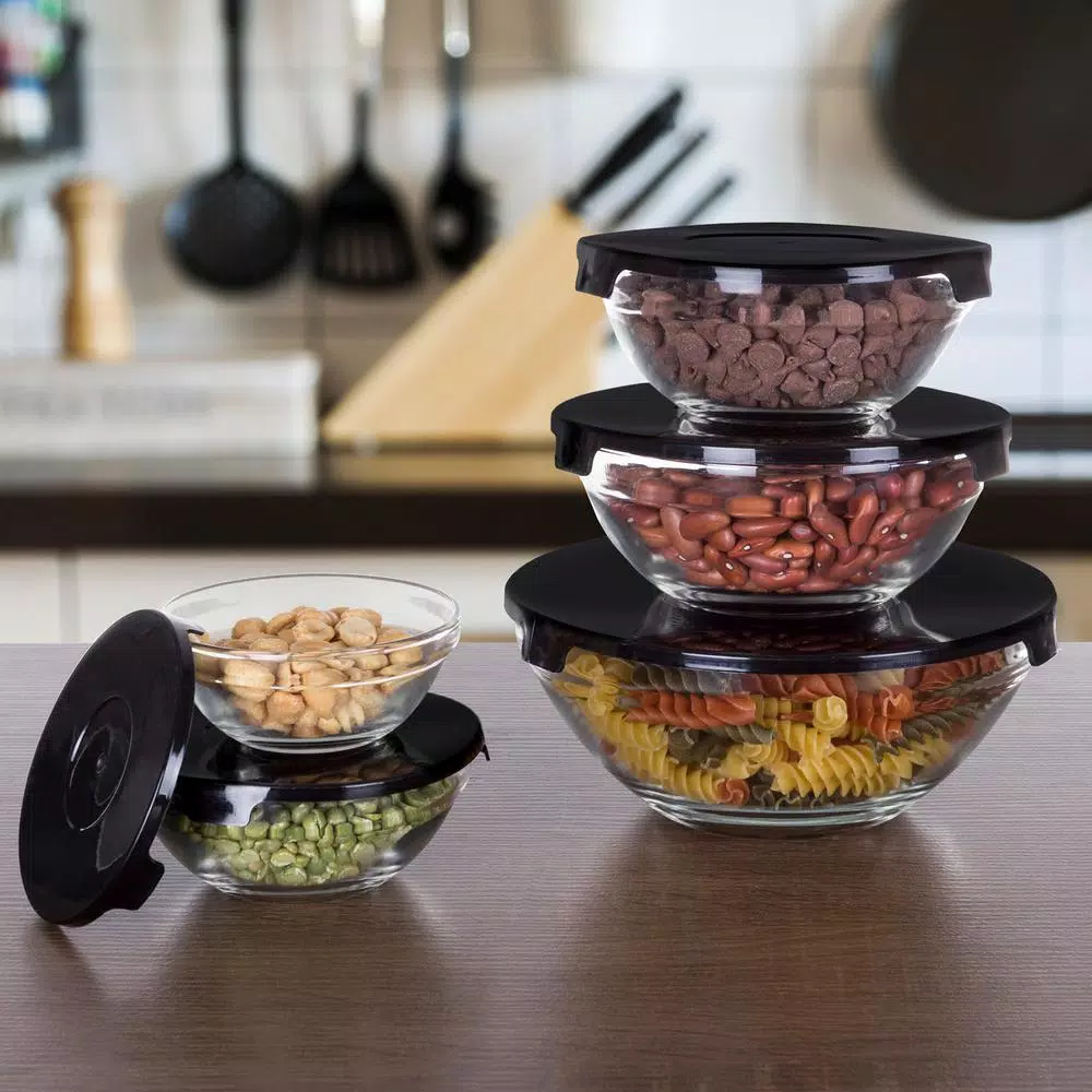 Chef Buddy 10-Piece Glass Bowl Set with Airtight Black Lids