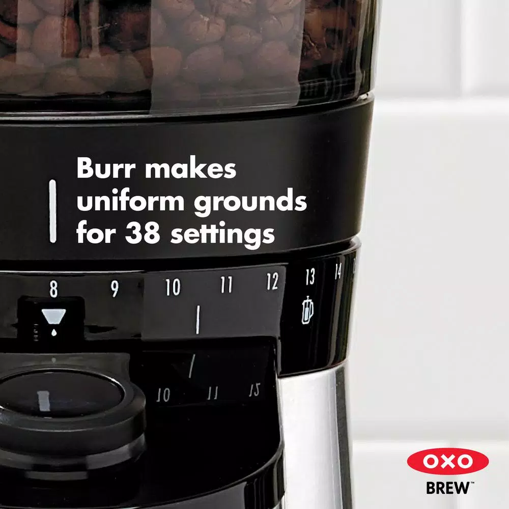 OXO Black Stainless Steel Burr Coffee Grinder with Integrated Scale, 12 oz. Capacity