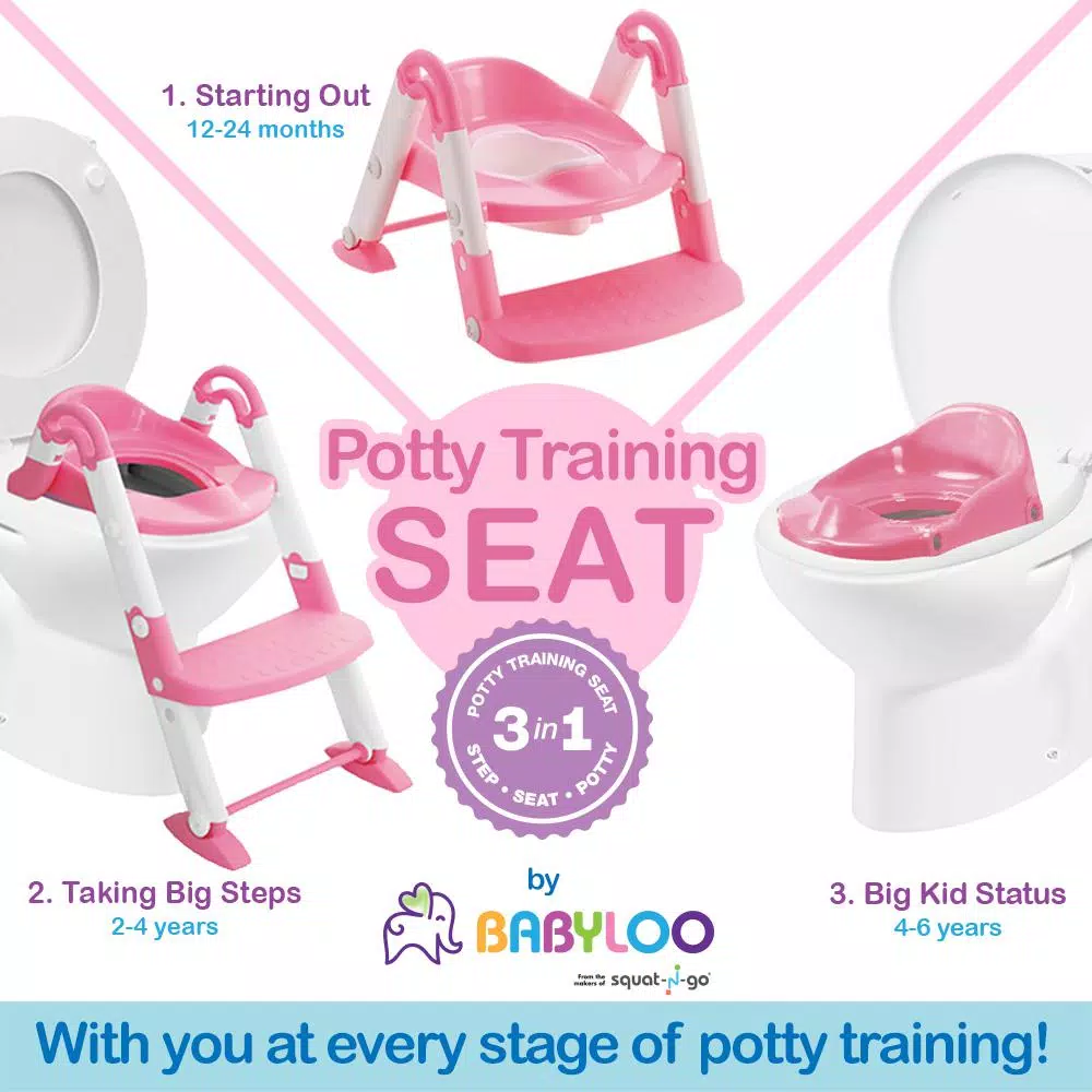 Babyloo Bambino 3-in-1 Convertible Toddler Potty Trainer and Step Stool - Pink
