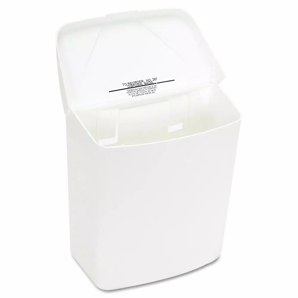 HOSPECO Wall Mount Sanitary Napkin Receptacle, White ABS Plastic, 1 Gallon