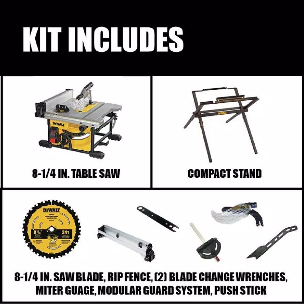 DEWALT 8-1/4 in. 15 Amp Corded Compact Jobsite Table Saw with Bonus Stand