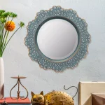 Stonebriar Collection Stonebriar Small Round Turquoise Metal Lace Accent Mirror with Brass Highlights, 12.5 in. thumbnail 1