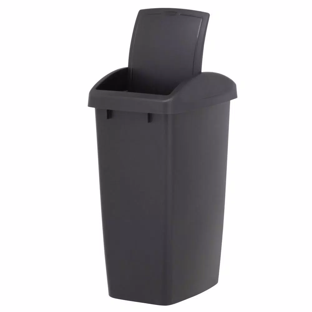 Rubbermaid 12.5 Gal. Black Swing Top Plastic Wastebasket