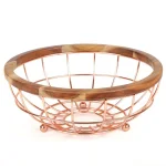 Creative Home Deluxe Acacia Wood and Copper Plated Iron Wire Fruit Basket Bowl thumbnail 1