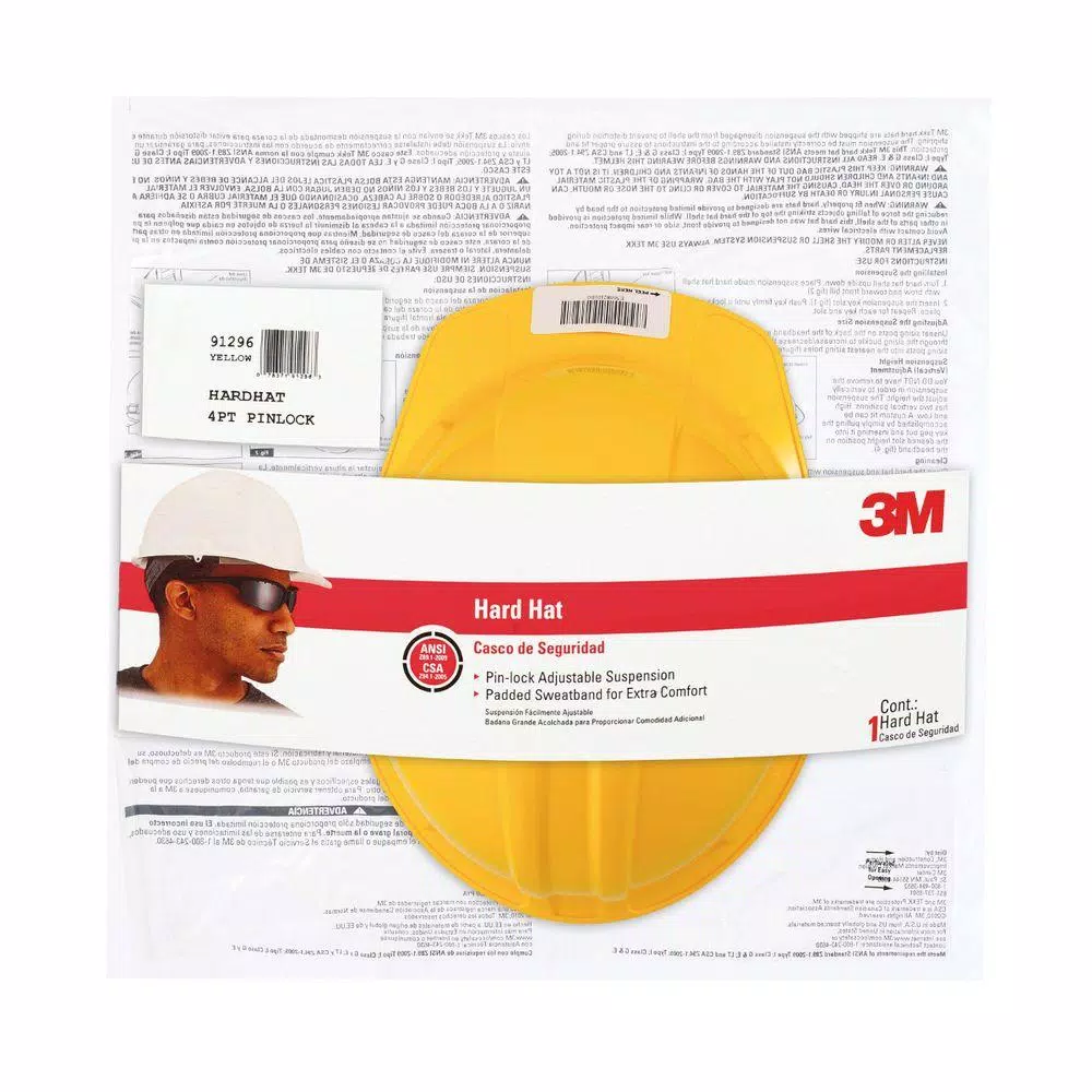 3M Yellow Non-Vented Hard Hat with Pin-Lock Adjustment, Case of 12
