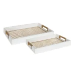 Kate and Laurel Hanneli White and Gold Decorative Tray Set of 2, Wood and Perforated Metal thumbnail 2