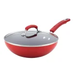 Rachael Ray Classic Brights 11 in. Aluminum Nonstick Stir Fry Pan with Glass Lid, Red Gradient thumbnail 1