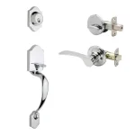 Copper Creek Polished Stainless Contemporary Front Door Handleset with Right-Hand Scandinavian Lever Trim thumbnail 1