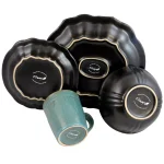 Elama Mystic Waves 16-Piece Modern Blue Stoneware Dinnerware Set, Service for 4 thumbnail 4