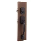 Copper Creek Tuscan Bronze Contemporary Front Door Handleset with Right-Hand Scandinavian Lever Trim thumbnail 2