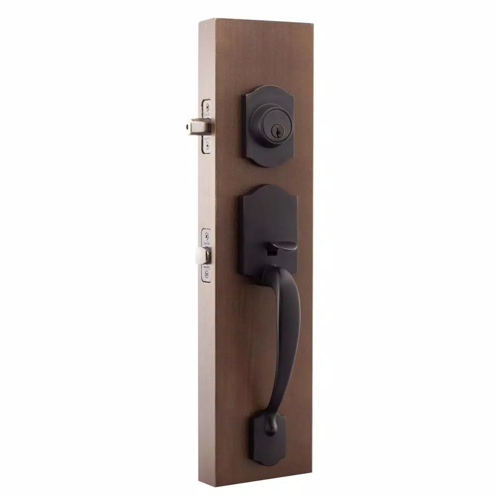 Copper Creek Tuscan Bronze Contemporary Front Door Handleset with Right-Hand Scandinavian Lever Trim