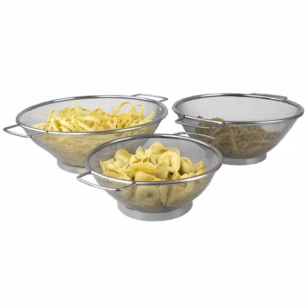 Home Basics 3-Piece Stainless Steel Mesh Colander Set, Gray