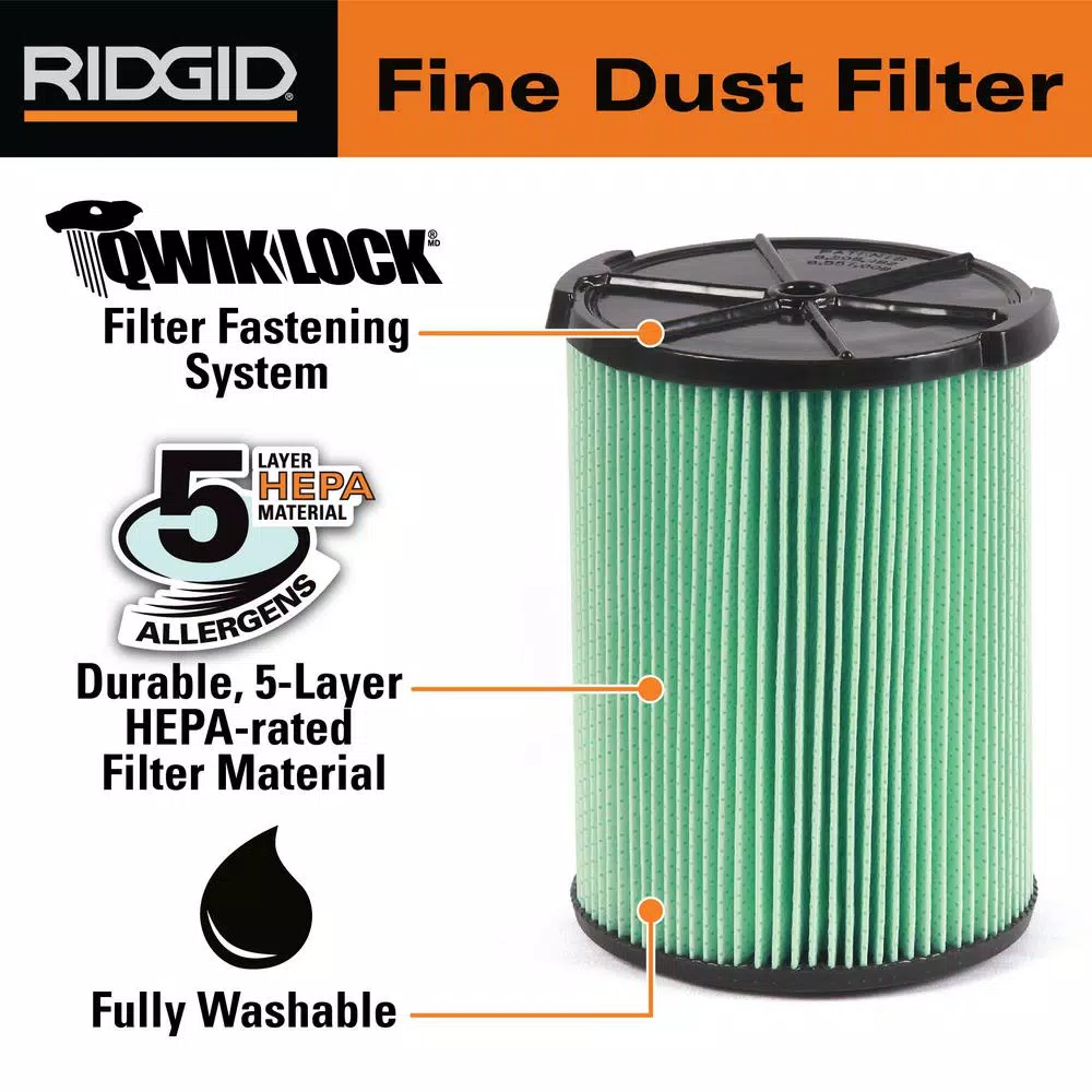 RIDGID OSHA Silica Table 1 Compatible HEPA Filter and Cyclonic Dust Bag Kit for 12-16 Gal. Wet/Dry Vacuums