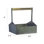 Benzara Gray Galvanized Metal Beverage Napkin Caddy Organizer with Wooden Handle thumbnail 2