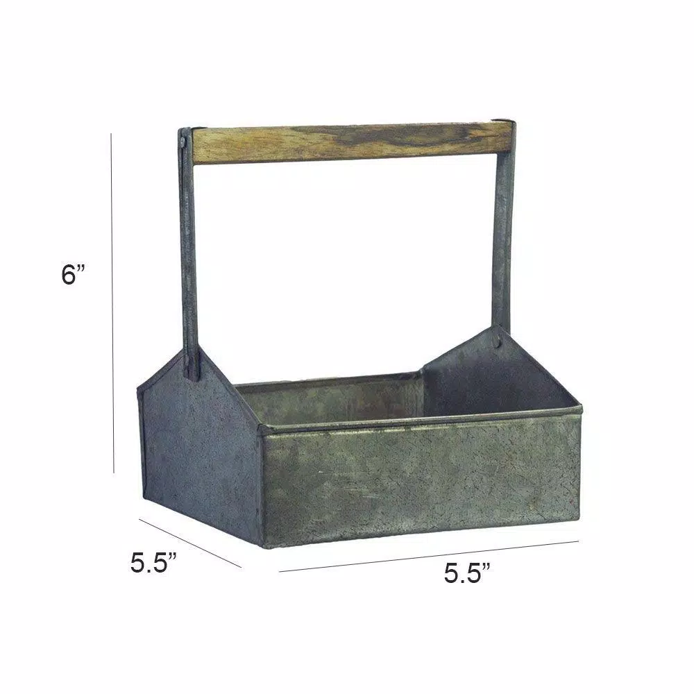Benzara Gray Galvanized Metal Beverage Napkin Caddy Organizer with Wooden Handle