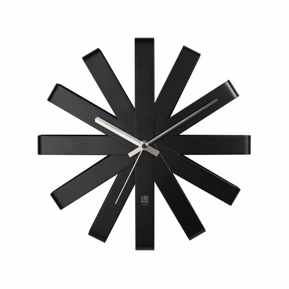Umbra Ribbon 12 in. Black Metal Wall Clock - Modern Analog Decor