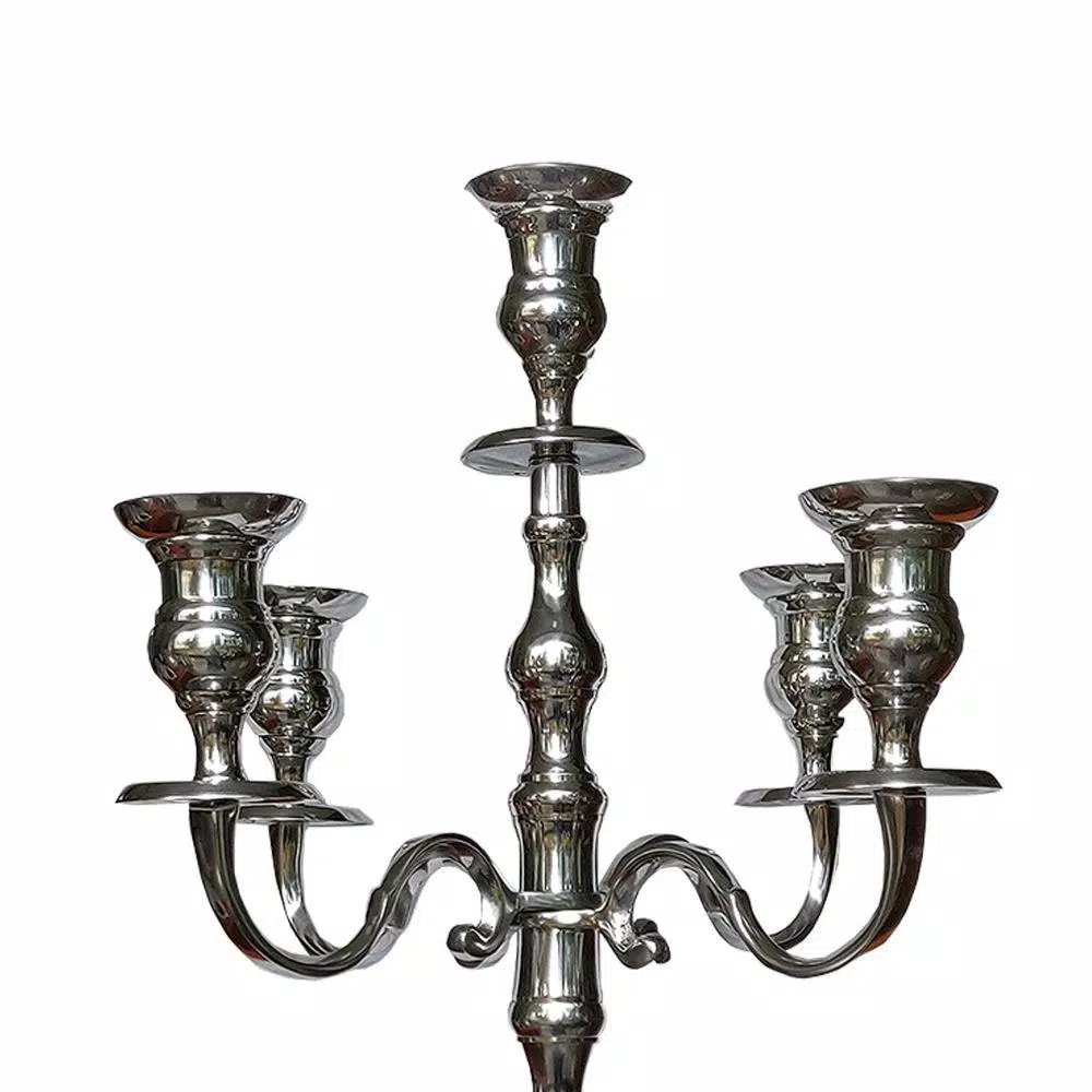 Benjara 48-Inch Silver Handcrafted Aluminum 5-Arm Candelabra with Fluted Tops