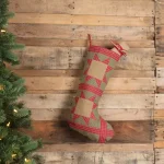 VHC Brands 20 in. Primitive Cotton Patchwork Christmas Stocking - Green Dolly Star Decor thumbnail 3