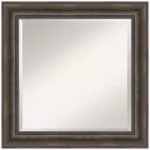 Amanti Art 25 in. Square Rustic Dark Brown Distressed Wood Framed Beveled Edge Bathroom Vanity Mirror thumbnail 1