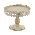 LITTON LANE 10 in. Round Whitewashed and Rust Brown Iron Cake Stand with Pierced Floral Bunting thumbnail 4