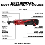 Milwaukee M12 12V Cordless 3/8 in. Ratchet Kit with 1.5 Ah Battery, Charger and Tool Bag thumbnail 3