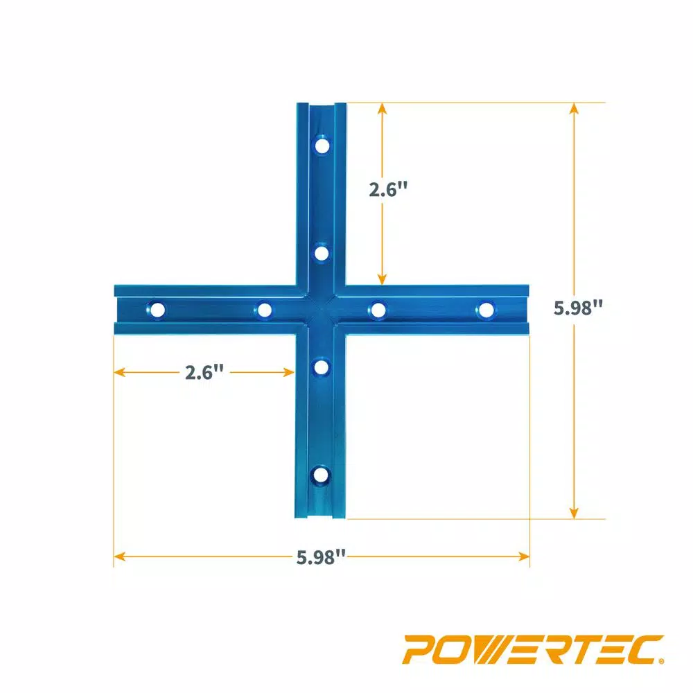 POWERTEC T-Track Intersection Kit with Wood Screws, 4-Piece Anodized Aluminum Set