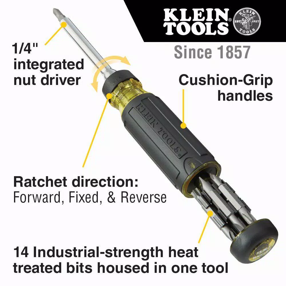Klein Tools 15-in-1 Multi-Bit Ratcheting Screwdriver with Cushion-Grip Handle