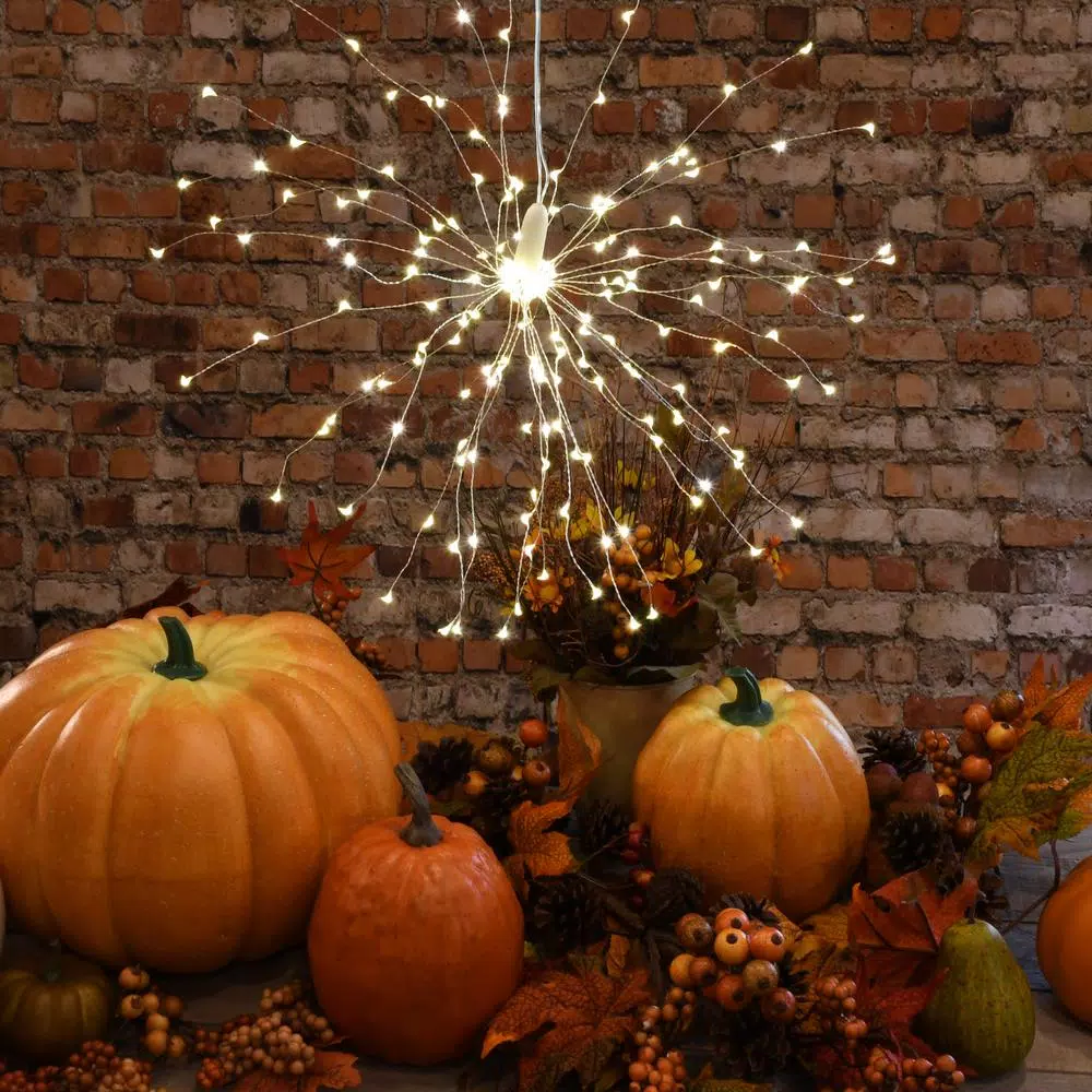 LUMABASE 200-LED Warm White Starburst Fairy Lights with Remote Control, Battery Operated, Set of 2