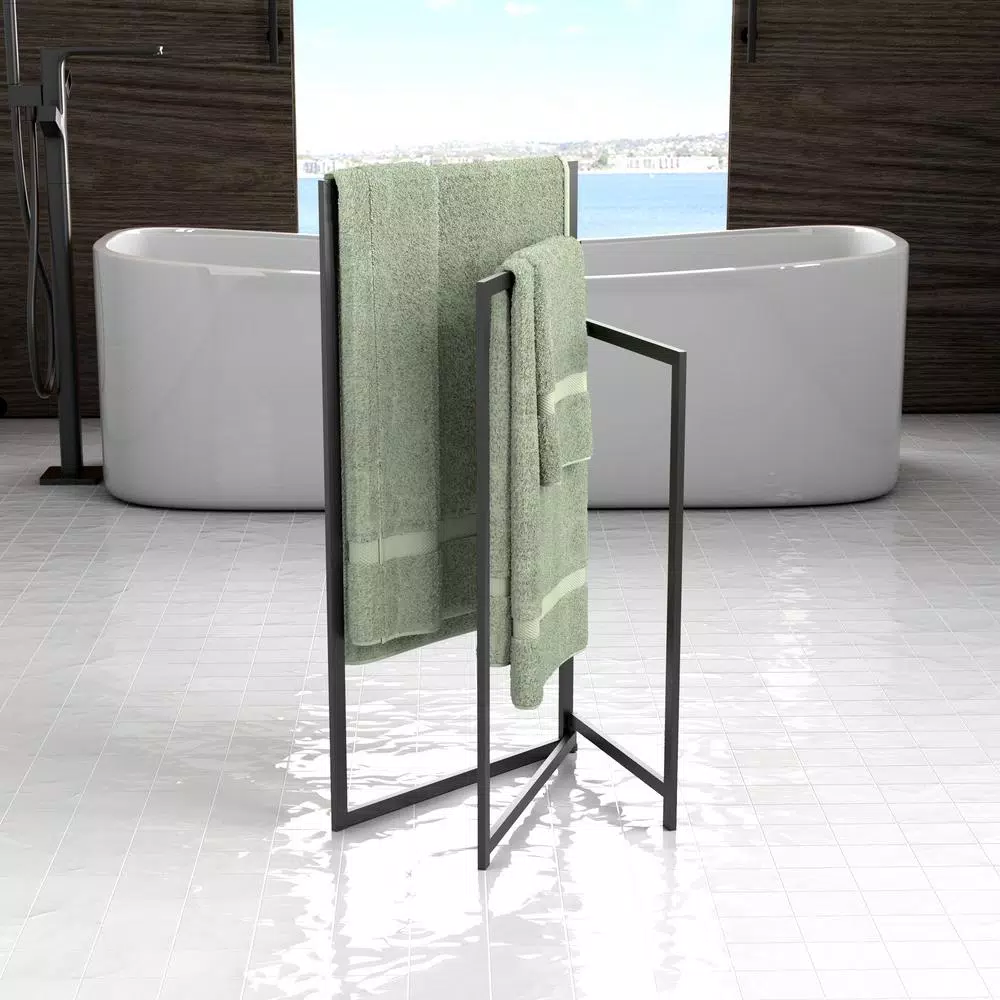 Gatco 3-Tier Freestanding Rectangle Towel Rack, Matte Black