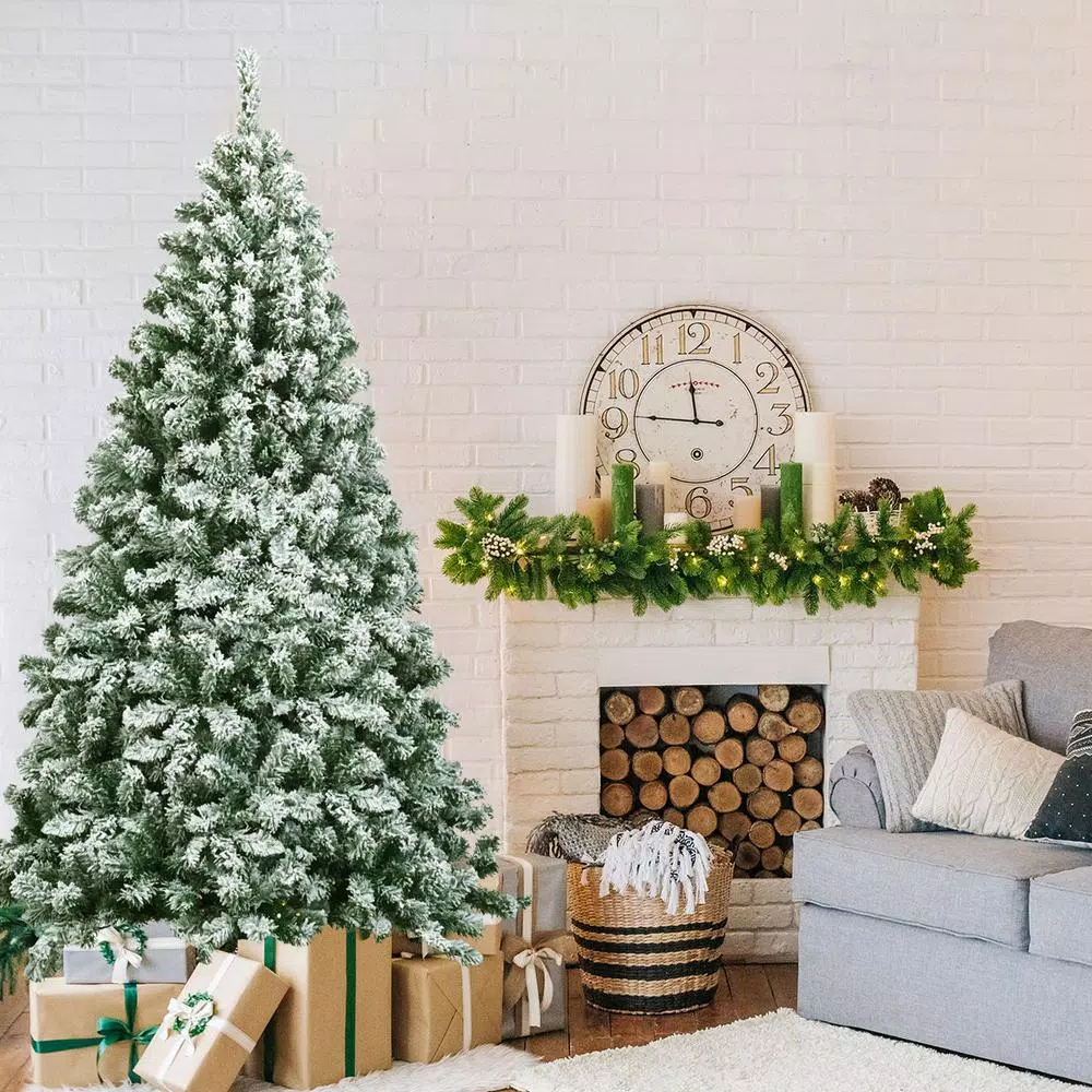 Costway 6 ft. Snow Flocked Artificial Christmas Tree with 928 Branch Tips, Unlit Hinged Pine