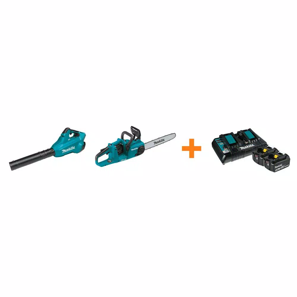 Makita 18V X2 LXT 36V Cordless Blower and 16 in. Chain Saw Combo Kit with (2) 5.0 Ah Batteries and Charger