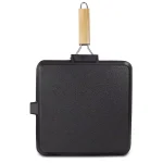 General Store Addlestone 14 in. Square Cast Iron Grill Pan with Foldable Wooden Handle, Black thumbnail 2