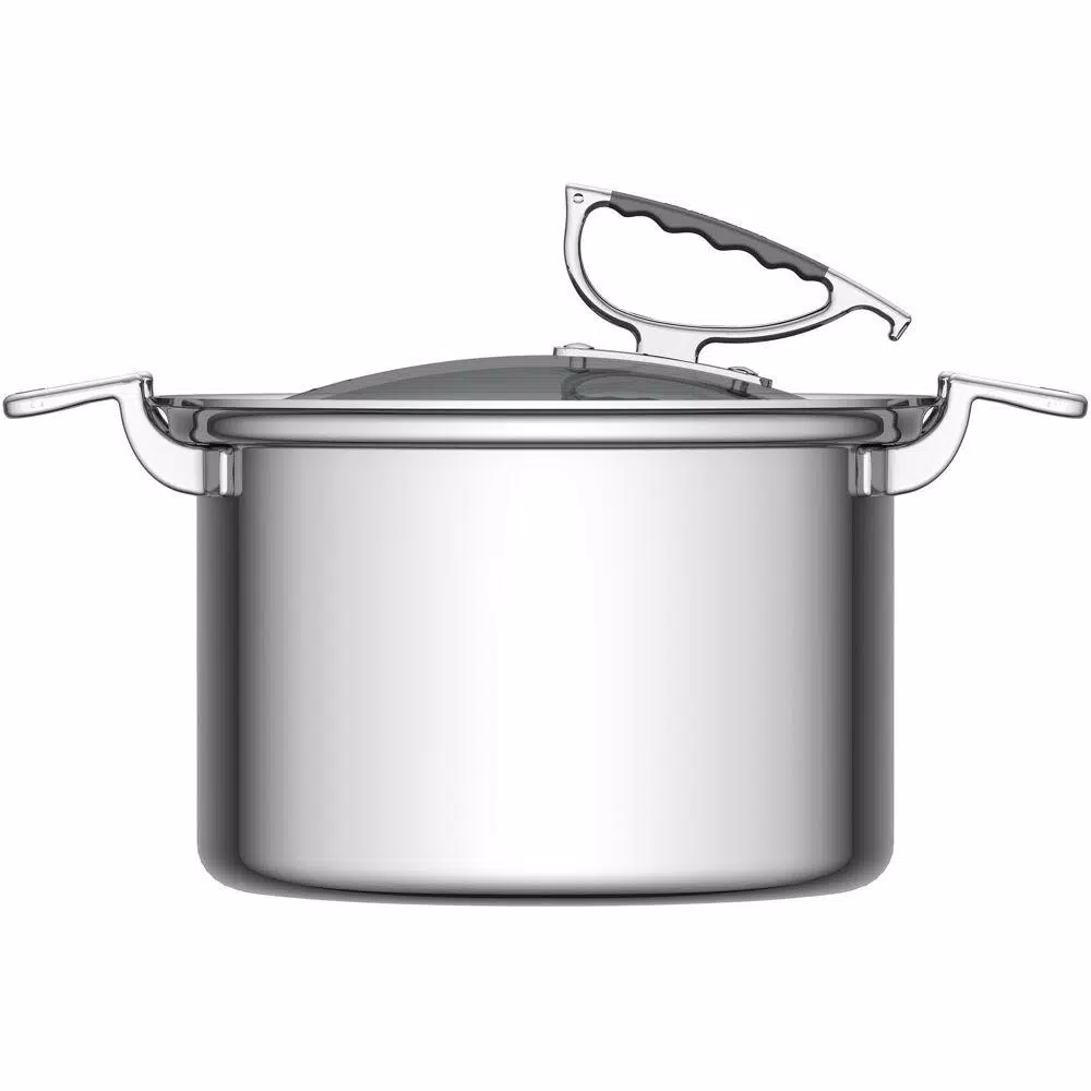 CookCraft by Candace 8 qt. Tri-Ply Stainless Steel Stock Pot with Patented Latch Glass Lid