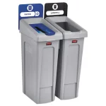 Rubbermaid Commercial Products 46 Gal. Slim Jim 2-Stream Recycling Station Kit, Landfill & Paper, Blue/Gray thumbnail 1