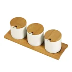 Unbranded Denmark Tools For Cooks 10-Piece White Porcelain Condiment Server Set with Bamboo Lids and Tray thumbnail 1
