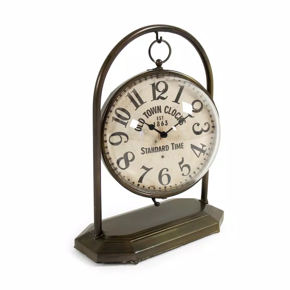Zentique Pendulum Sphered Distressed Gold Table Clock - Antique Bronze Iron Desk Clock