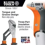 Klein Tools 10 in. Insulated Tongue and Groove Pump Pliers, 1000V Rated thumbnail 2