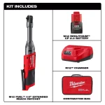 Milwaukee M12 FUEL 12V Cordless 1/4 in. Extended Reach Ratchet Kit with Metric Ratcheting Wrench Set thumbnail 2