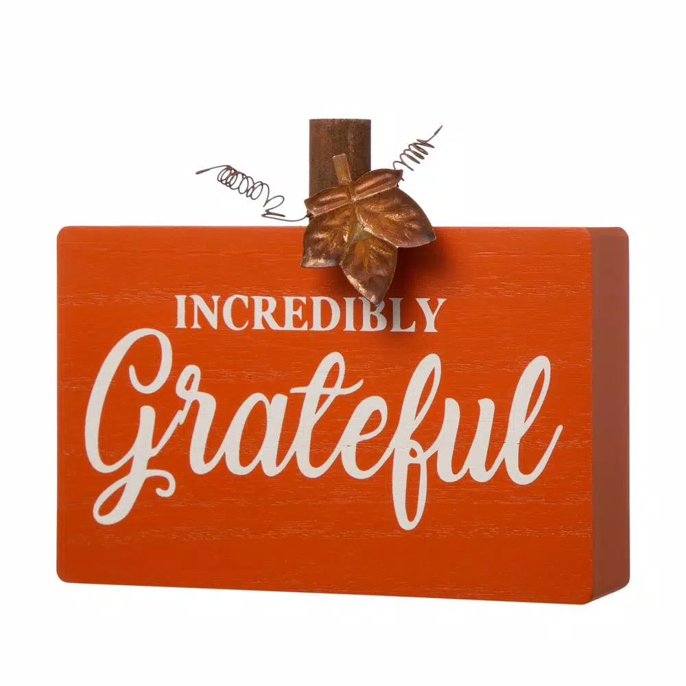 Glitzhome 8.85 in. Fall Wooden Pumpkin Table Decor Set, 3-Pack with Harvest Blessing Words