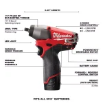 Milwaukee M12 FUEL 3/8 in. Brushless Cordless Impact Wrench Kit with Two 2.0 Ah Batteries and Charger thumbnail 3