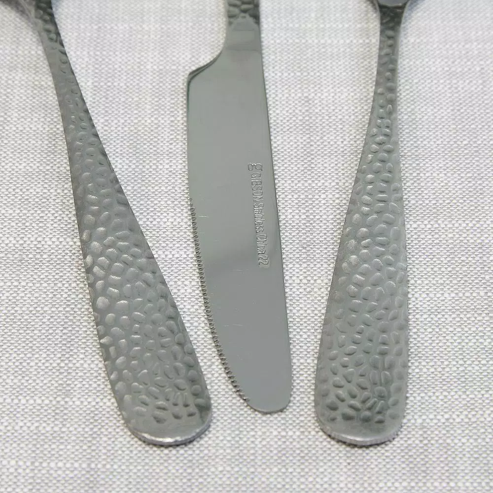 Gibson Home 46-Piece Hammered Stainless Steel Flatware Set, Service for 8