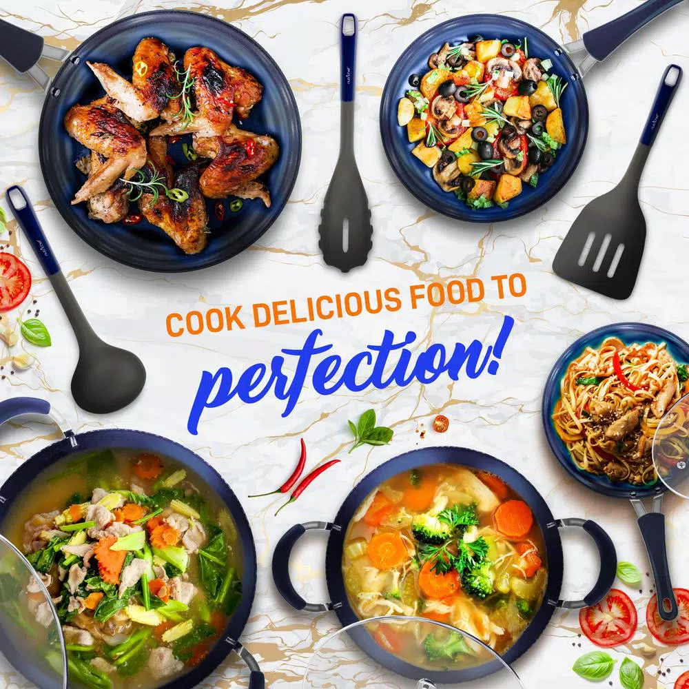 NutriChef 11-Piece Blue Diamond Ceramic Nonstick Aluminum Cookware Set