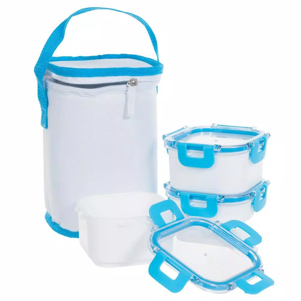 Classic Cuisine 3-Piece Portable Food Storage Set with Insulated Zippered Bag, Light Blue