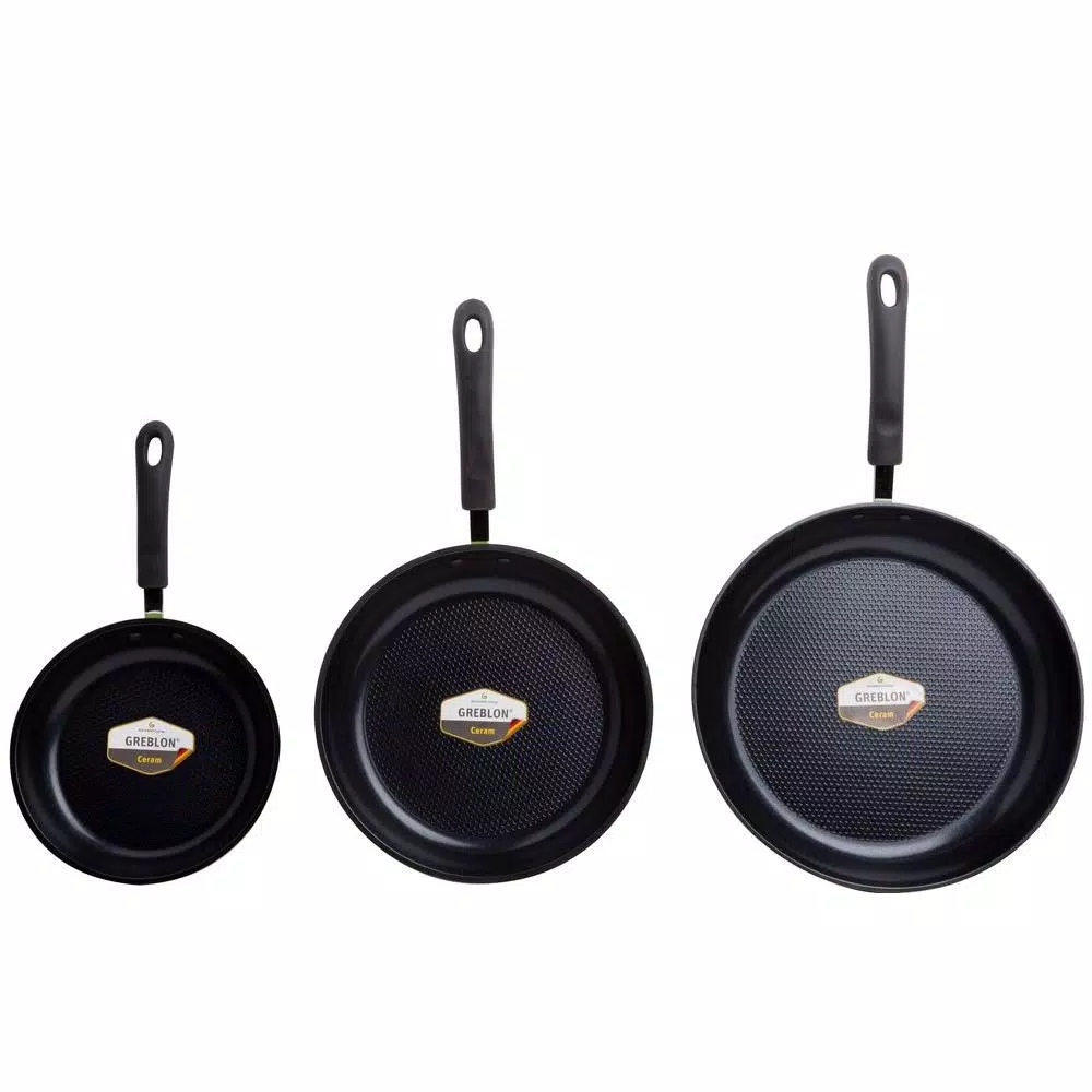 Ozeri Green Earth 3-Piece Aluminum Ceramic Nonstick Frying Pan Set, Green