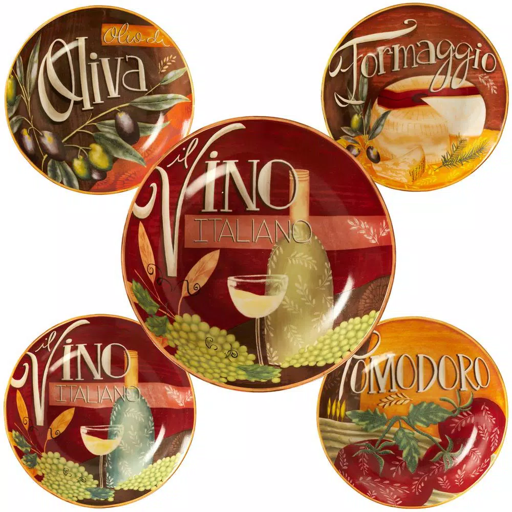 Certified International Bella Vita Hand-Painted Ceramic Pasta Bowl Set, 5-Piece Multi-Colored
